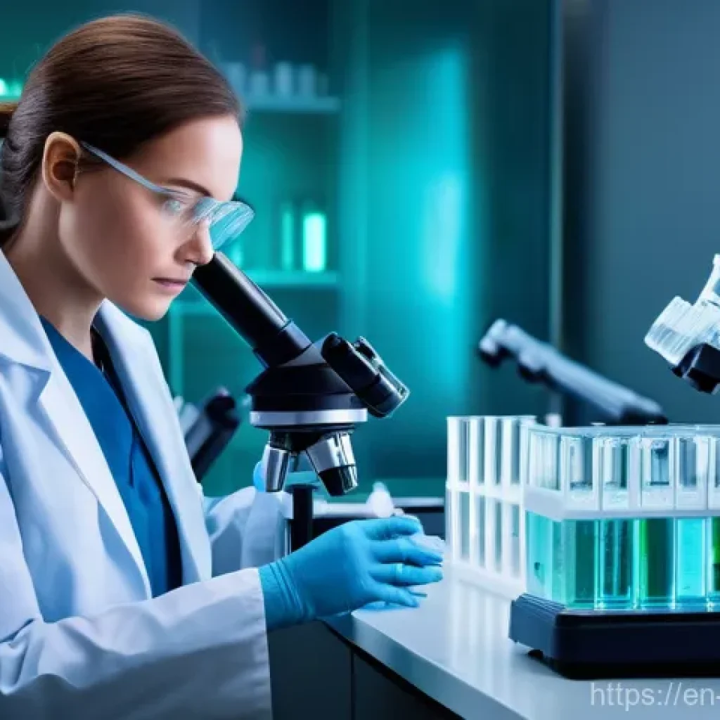 수질환경 관리와 배출수 규제 - **Prompt:** A highly detailed, realistic image of a modern environmental science laboratory. A focus...
