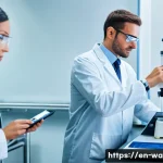 수질환경 분야 자격증 조합 추천 - A modern laboratory setting with a diverse group of professionals wearing lab coats and safety glass...