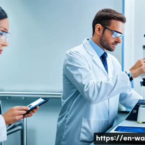 수질환경 분야 자격증 조합 추천 - A modern laboratory setting with a diverse group of professionals wearing lab coats and safety glass...