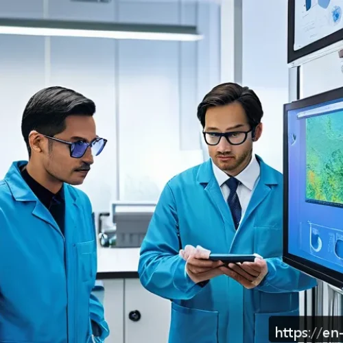 수질환경 이직 성공을 위한 전략 - A modern water quality laboratory scene with a diverse team of environmental scientists wearing prof...